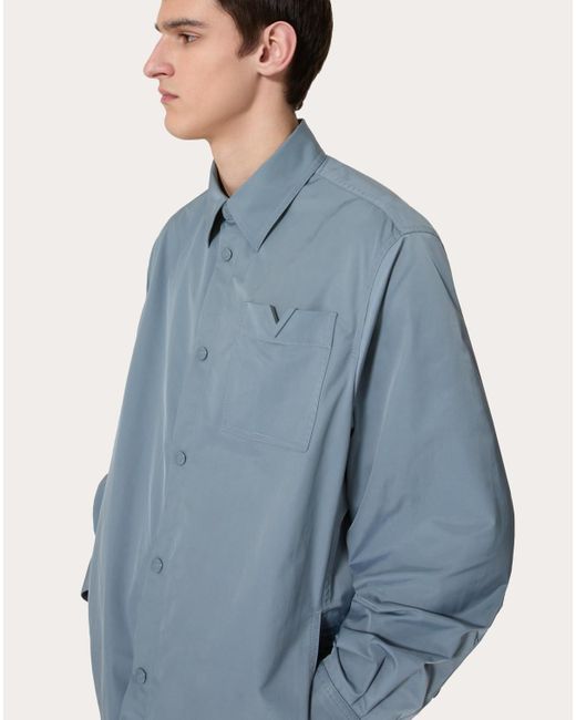Valentino Blue Logo Plaque Buttoned Shirt Jacket for men