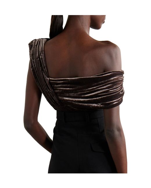 Goldsign Black The Tilson One-Shoulder Gathered Stretch-Velvet Bodysuit