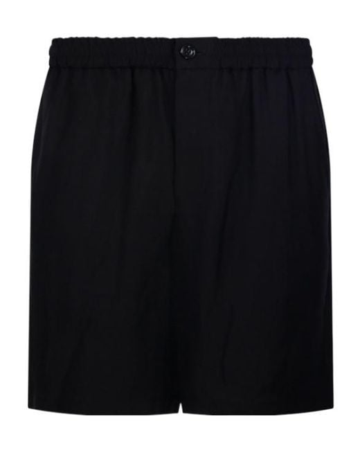 AMI Black Ami Logo Detailed Buttoned Shorts for men