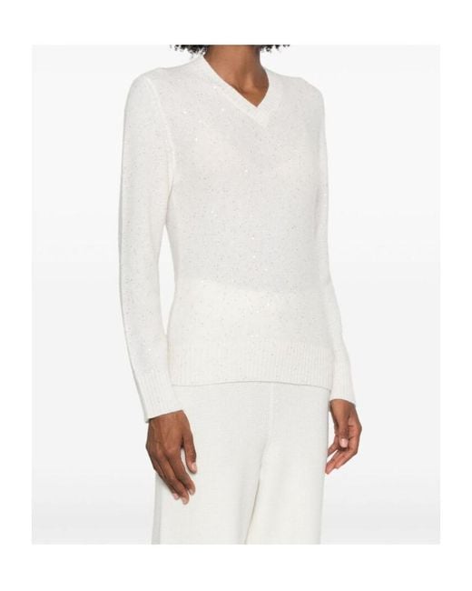 Fabiana Filippi White Sequin Embellished V-Neck Jumper