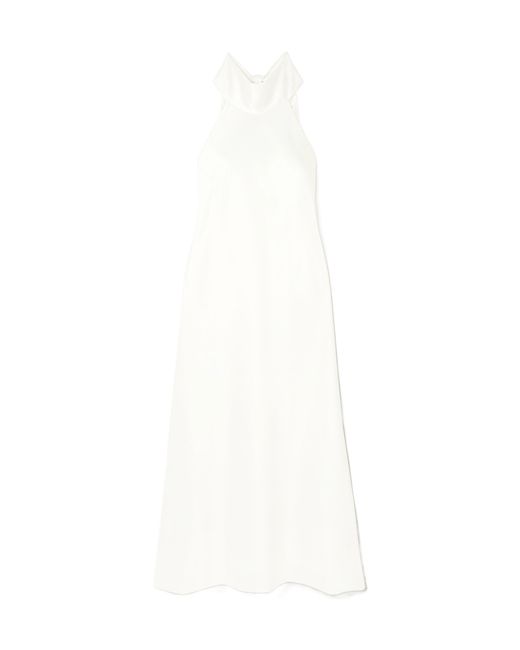 Galvan White Halter Neck Satin Midi Dress