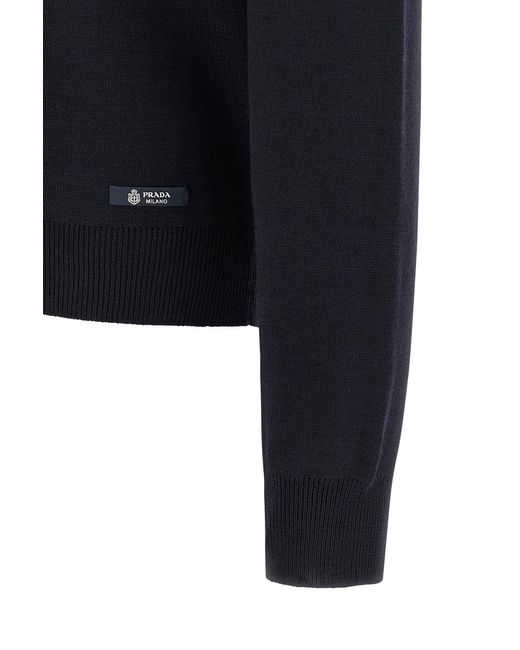 Prada Blue Long-Sleeved Crewneck Jumper for men