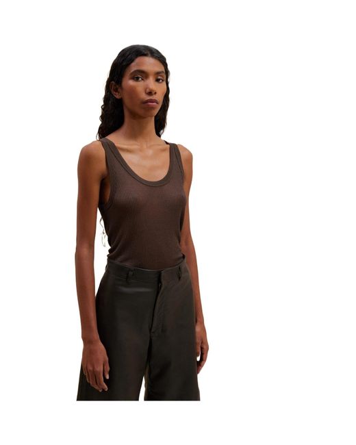Lemaire Brown Fine-Ribbed Scoop Neck Tank Top