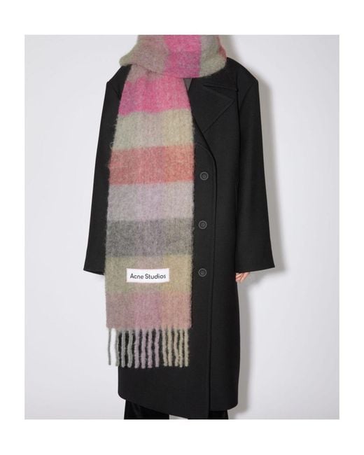 Acne Pink Logo Patch Checked Scarf for men