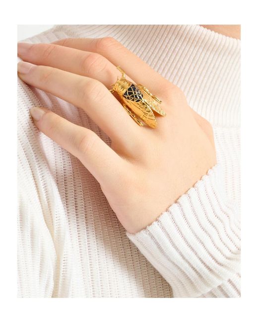 Balmain Metallic Brass And Enamel Insect Ring
