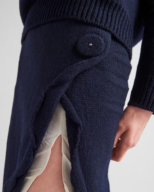 Prada Blue High-Waist Slit-Detailed Knitted Skirt