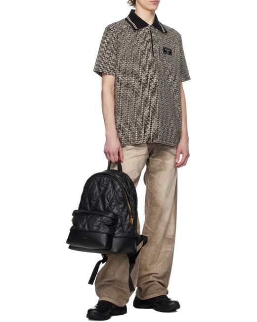 Balmain Black Quilted Nylon Backpack With Diamond Motif for men
