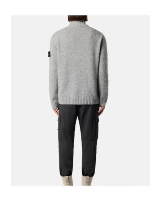 Stone Island Gray Loose-Fit Half-Zip Jumper With Ribbed Trims for men