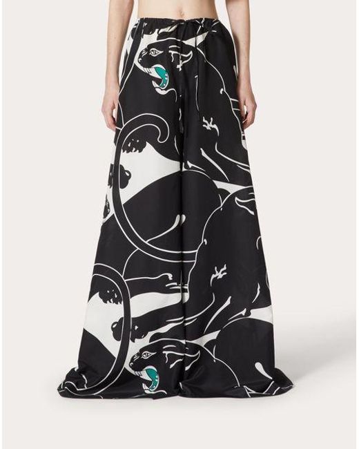 Valentino Black Poplin Leopard Print Casual Pants