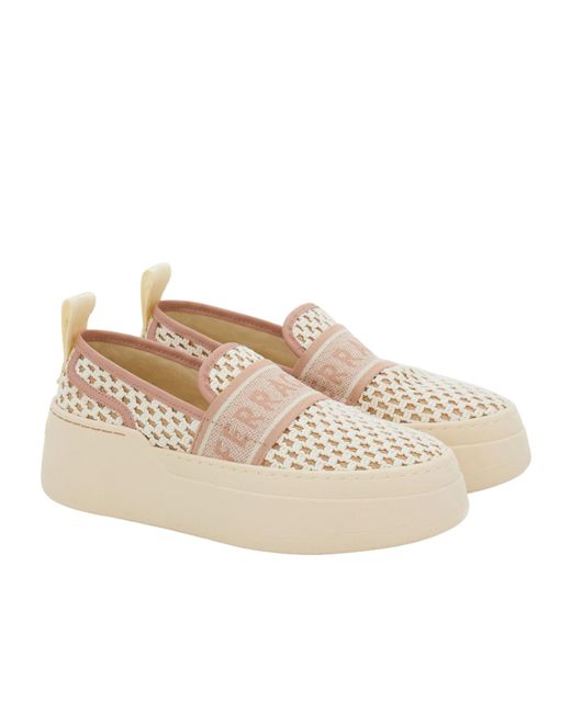 Ferragamo Natural Ferragamo Logo Jacquard Platform Sneakers