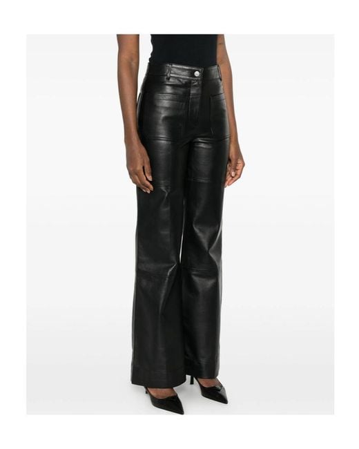 Victoria Beckham Gray Leather Alina Trousers