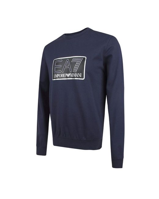 EA7 Blue Round-Necked Logo Sweater for men