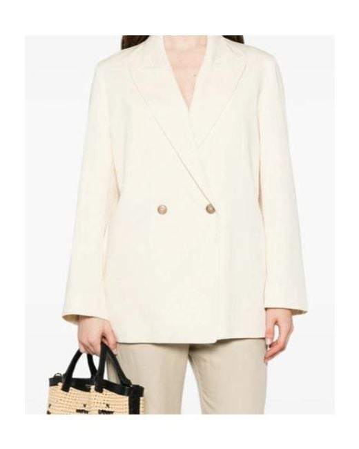 FRAME White The Lounge Double-Breasted Peak-Lapel Blazer