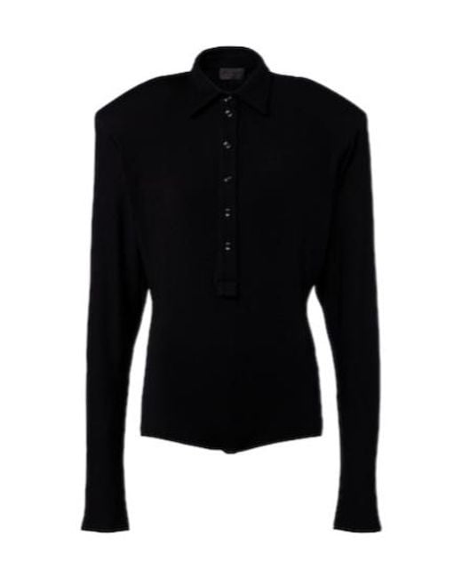 Mugler Black Wool-Blend Polo Sweater