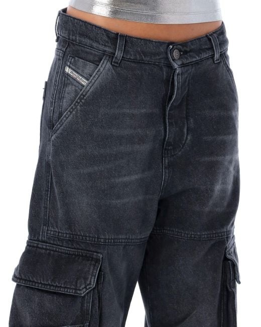 DIESEL Blue Logo Patch Wide-Leg Cargo Jeans