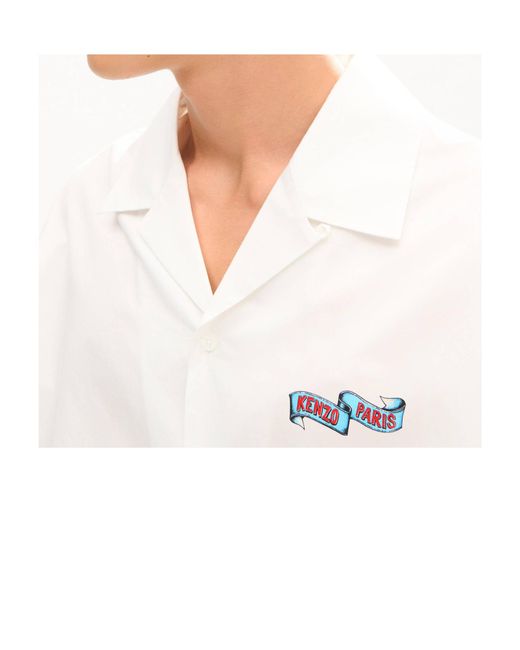 KENZO White Jumping Tiger' Haiwaiian Short Sleeve Shirt for men