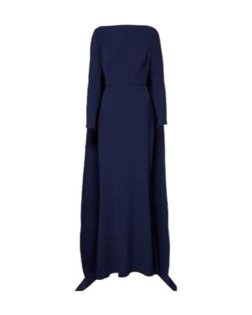 Safiyaa Blue Ginevra Caped Crepe Gown