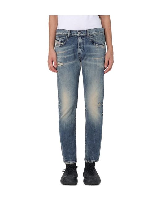 DIESEL Blue 2019 D-Strukt Distressed Tapered Jeans for men