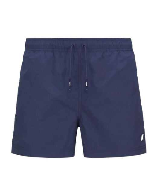K-Way Blue Logo-Patch Drawstring Swim Shorts for men