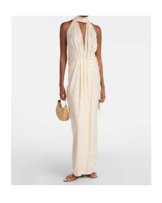 Johanna Ortiz White Scarf-Detail Jacquard Maxi Dress