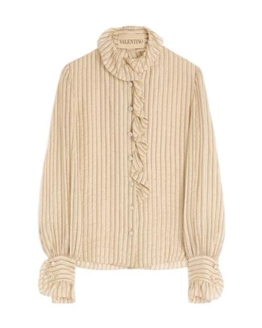 Valentino Natural Striped Ruffle Detailed Button-Up Shirt
