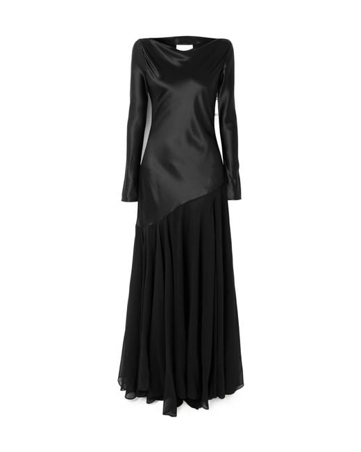 TOVE Black Cordelia Long-Sleeve Panelled Maxi Dress