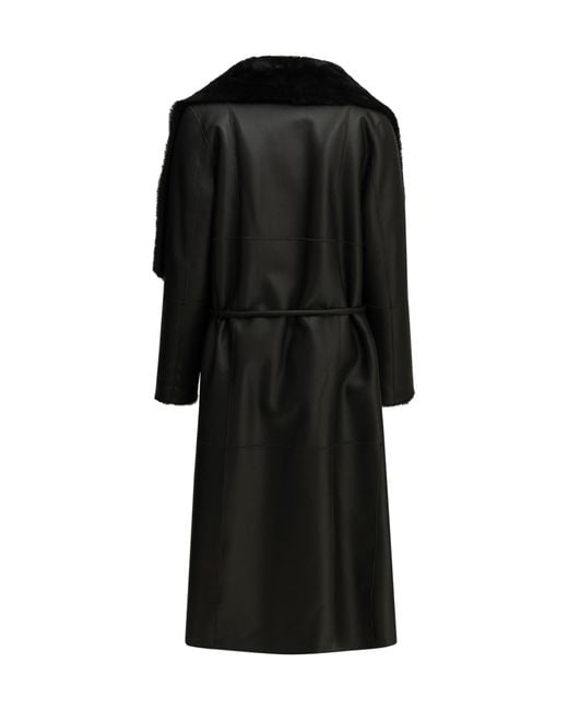 Blancha Black Wrap Panel Long Coat