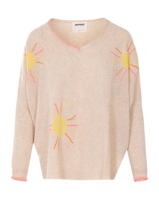 Not Shy Natural Flavy Embroidered V-Neck Knitted Sweater