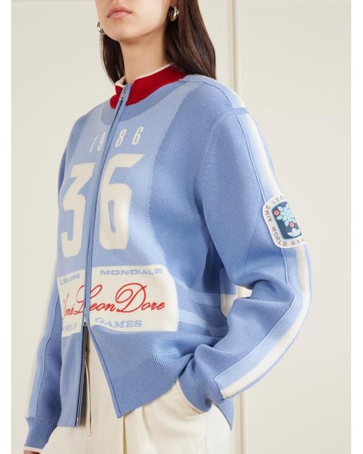 Aimé Leon Dore Blue Jacquard Knit Wool Zip-Up Cardigan