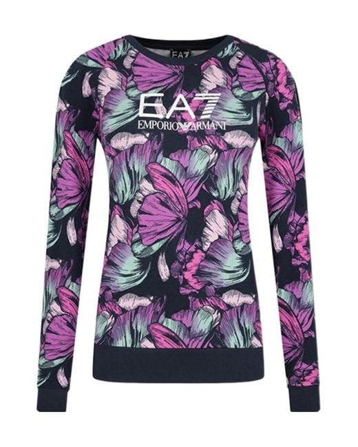 EA7 Blue Round Neck Print Sweater