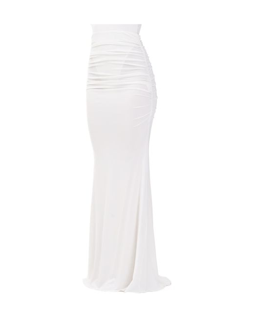 Elisabetta Franchi White Long Ivory Ruffled Skirt