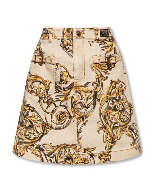 Versace Jeans Natural Ballog Printed Denim Skirt