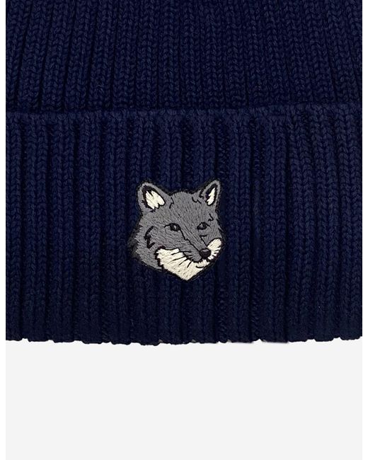 Maison Kitsuné Blue Maison Kitsuné Fox Head Large Beanie for men