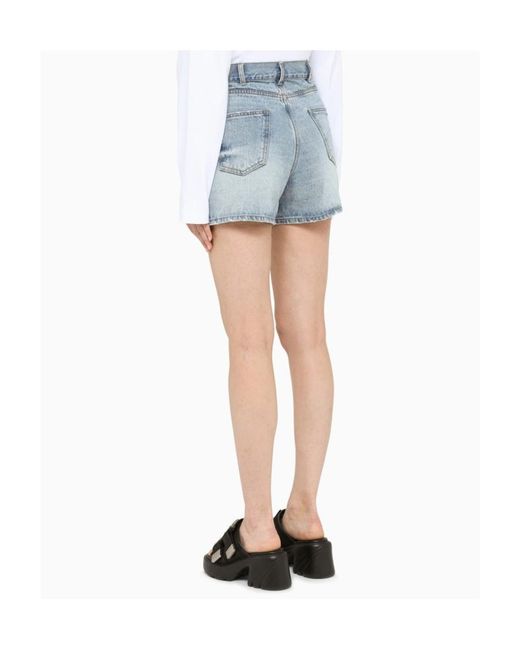 we11done Blue Ripped Washed-Denim Shorts