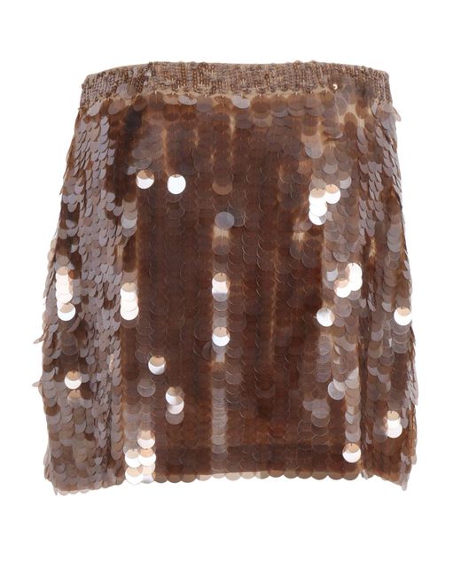 P.A.R.O.S.H. Brown Pleated Mini Skirt With Sequins