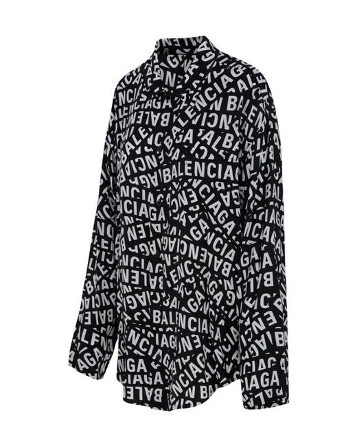 Balenciaga Black All-Over Logo Printed Buttoned Shirt