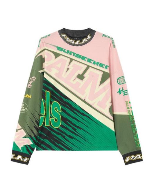 Palm Angels Green Long-Sleeve Graphic T-Shirt for men