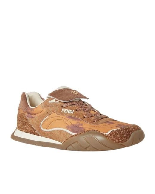 Fendi Brown Wave Pulse Lace-Up Sneakers