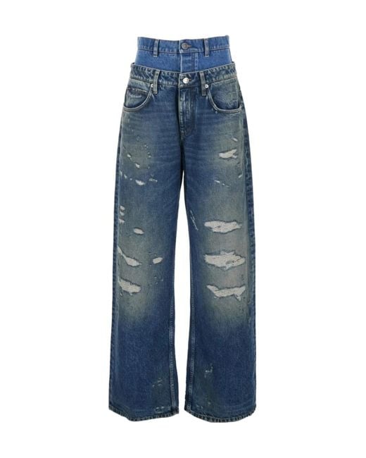 Dolce & Gabbana Blue Double-Waisted Wide-Leg Jeans