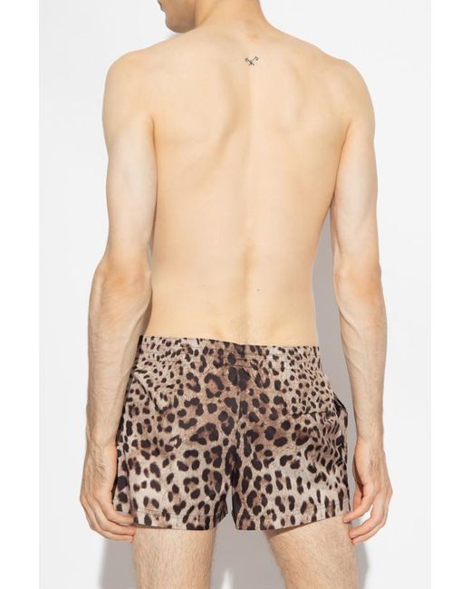 Dolce & Gabbana White Leopard Printed Swim Shorts for men