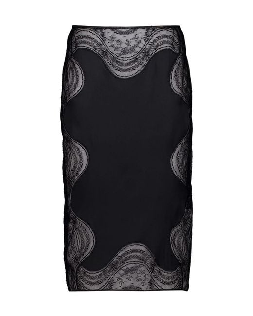 Tom Ford Black Lace Trim Midi Skirt