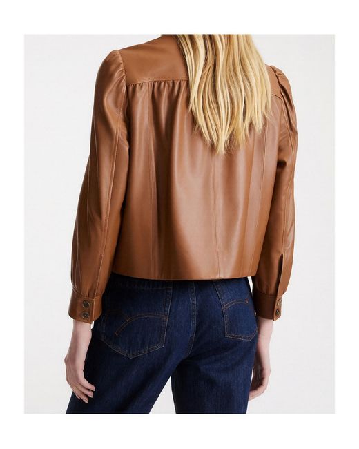 Marella Brown Button-Front Leather Jacket