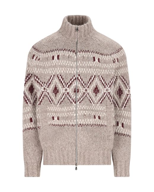 Brunello Cucinelli Gray High Neck Zip-Up Cardigan for men