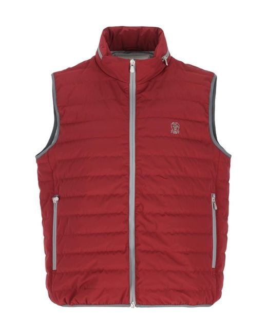 Brunello Cucinelli Red Quilted Zipped Gilet for men
