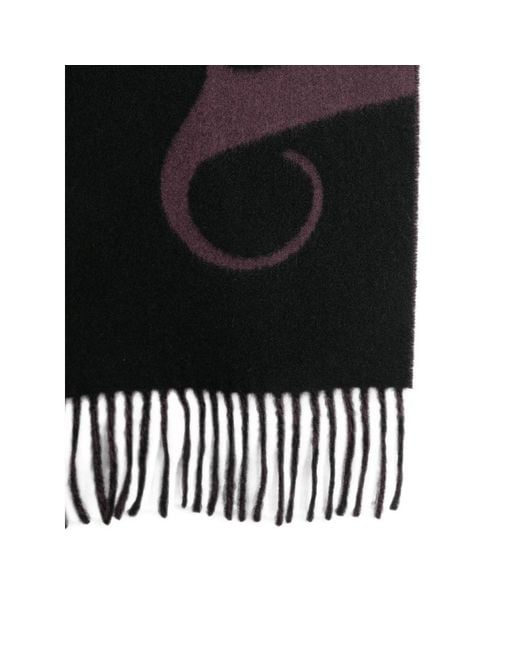 Vivienne Westwood Black Logo-Intarsia Fringed Scarf
