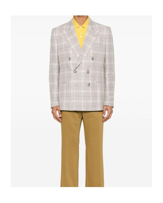 Etro Natural Double-Breasted Checked Blazer for men