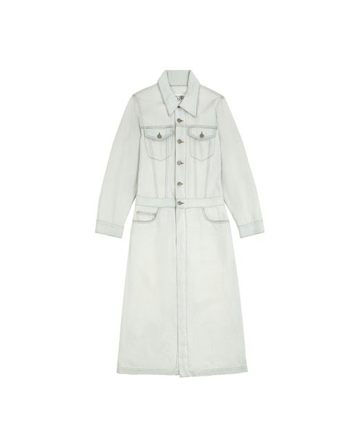 MM6 by Maison Margiela White Denim Long-Sleeved Midi Dress