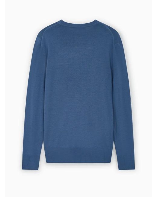 Canali Blue Round-Neck Wool T-Shirt for men