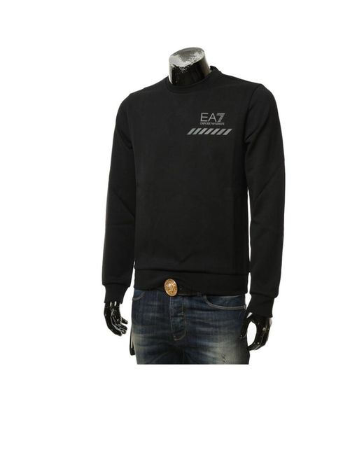 EA7 Black Round-Necked Logo Sweater for men