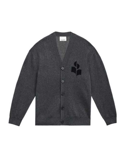 Isabel Marant Gray Curtis Logo Intarsia Knitted Cardigan for men